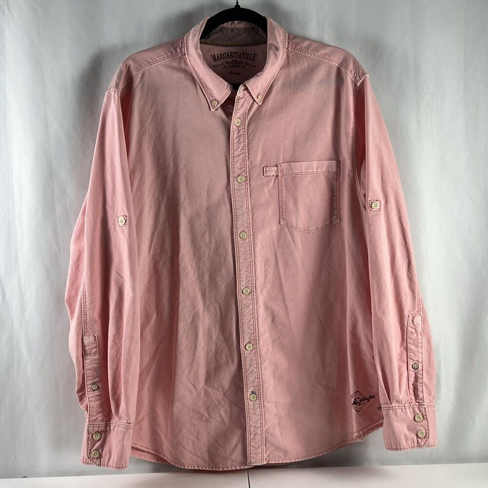 Margaritaville Shirt Mens XL Pink Button Down Long Sleeve Casual